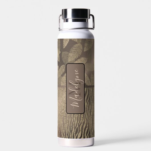 Chic Feathers mit Zebra Print Monogram Water Trinkflasche (Rückseite)