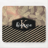 Chic Feathers with Gold Stripes Monogram Mousepad (Vorne)