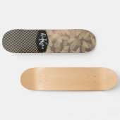 Chic Feathers with Gold Stripes Monogram Skateboard (Horizontal)