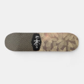 Chic Feathers with Gold Stripes Monogram Skateboard (Horizontal)