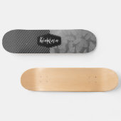 Chic Feathers with Silver Stripes Monogram Skate Skateboard (Horizontal)