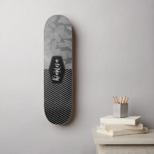 Chic Feathers with Silver Stripes Monogram Skate Skateboard