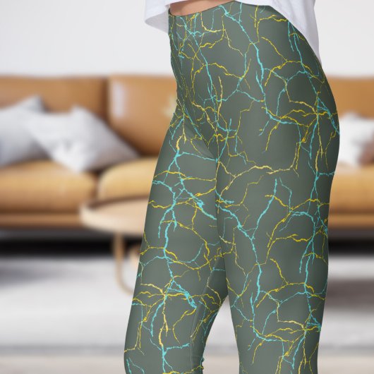 Chic Feldgrau und Blau-Gelb-Frakturmuster Leggings