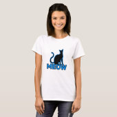 Chic Feline Charm - Blue "MEOW" Cat Silhouette T-Shirt (Vorne ganz)