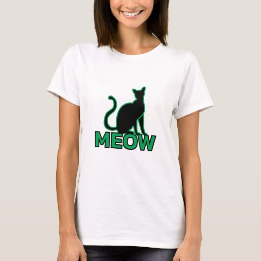 Chic Feline Charm - Green "MEOW" Cat Silhouette T- T-Shirt (Vorderseite)