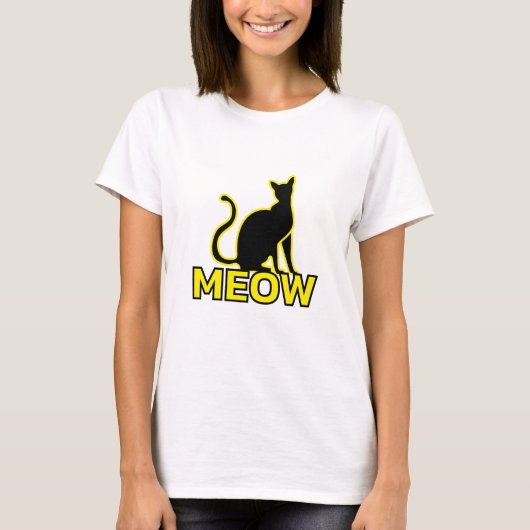 Chic Feline Charm - "MEOW" Cat Silhouette T - Shir T-Shirt (Vorderseite)