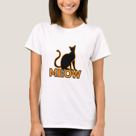 Chic Feline Charm - Orange "MEOW" Cat Silhouette T-Shirt