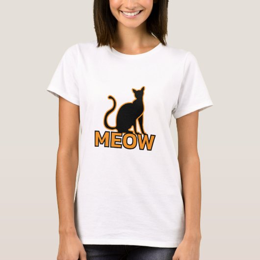 Chic Feline Charm - Orange "MEOW" Cat Silhouette T-Shirt (Vorderseite)