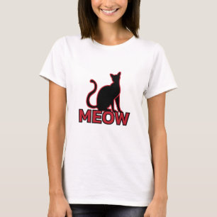 Chic Feline Charm - Red "MEOW" Cat Silhouette T-Shirt