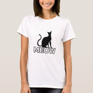 Chic Feline Charm - White "MEOW" Cat Silhouette T-Shirt