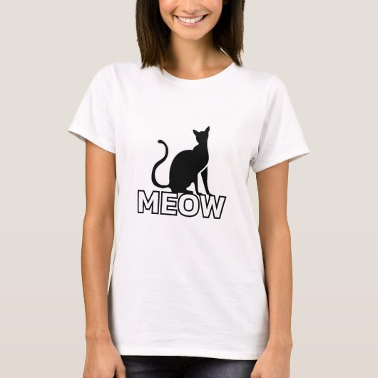 Chic Feline Charm - White "MEOW" Cat Silhouette T-Shirt (Vorderseite)