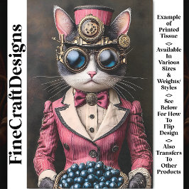 Chic Female Steampunk Cat In Pink AG7 Decoupage Seidenpapier
