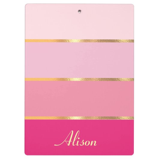 Chic feminin rosa Goldname Klemmbrett (Rückseite)