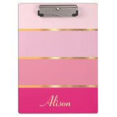 Chic feminin rosa Goldname Klemmbrett (Vorderseite)