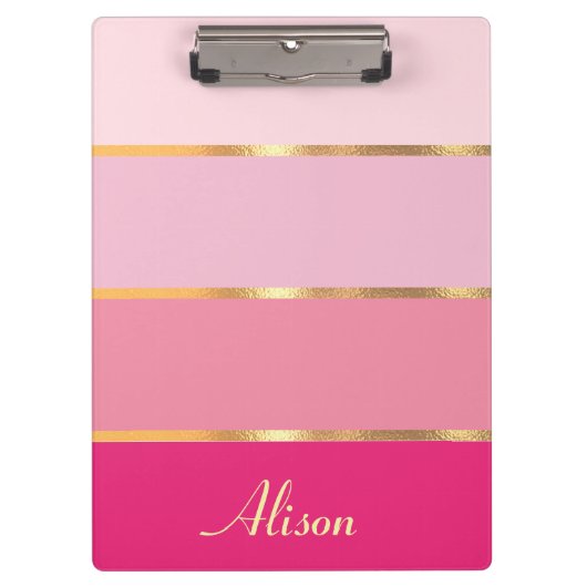 Chic feminin rosa Goldname Klemmbrett (Vorderseite)