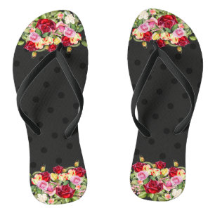Chic Feminine Black Polka Punkte und Rose Badesandalen