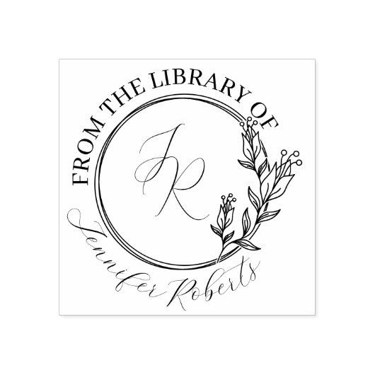 Chic Feminine Floral Script Initials Buchzeichen Gummistempel (Prägung)