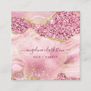 Chic Feminine Gold Pink Glitzer Marmorroute Quadratische Visitenkarte