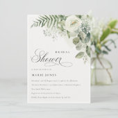 Chic Fern Greenery White Floral Brautparty Einladung (Stehend Vorderseite)