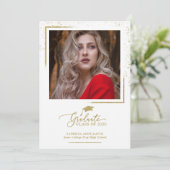 Chic Festive Abschluss Ankündigung Gold Glitzer (Stehend Vorderseite)