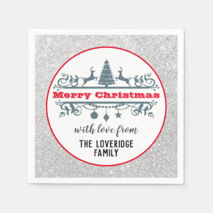 Chic & Festive Rot Frohe Weihnachten Silberner Gli Serviette
