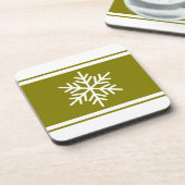 Chic Festive Snowflake Goldene Olivenweg Getränkeuntersetzer (Linke Seite)