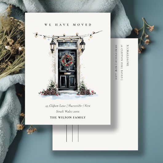 Chic Festive Winter Front Door We have Moved  Postkarte