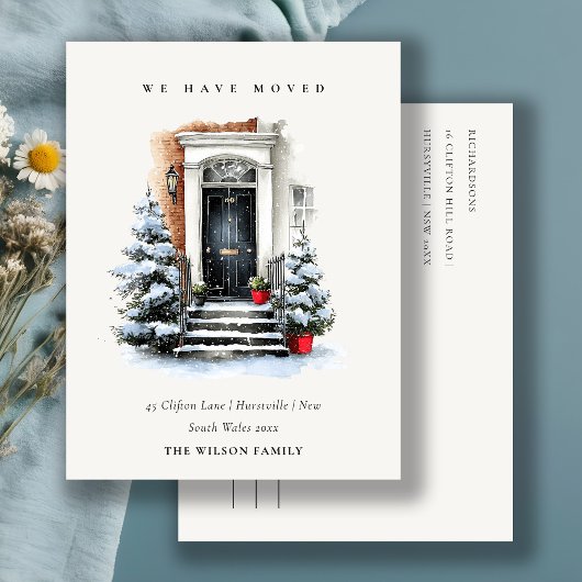 Chic Festive Winter Front Door We have Moved Postkarte