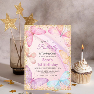 Chic First 1. Geburtstag Kleine farbenfrohe Schmet Einladung