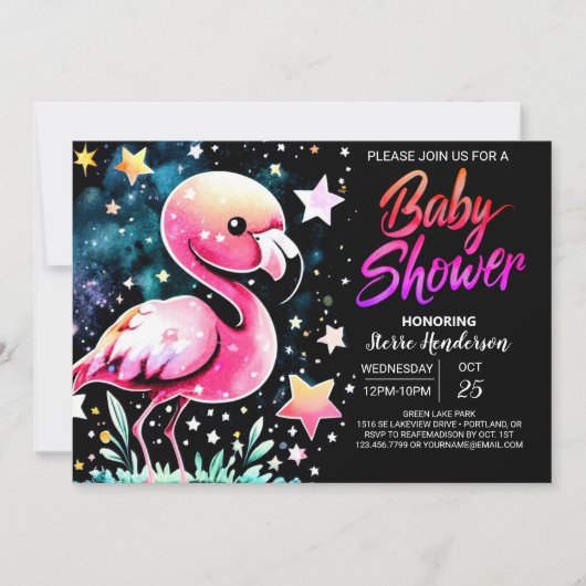 Chic Flamingo Baby Dusche Einladung (Vorderseite)