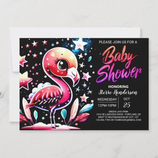 Chic Flamingo Editable Baby Dusche Einladung (Vorderseite)