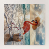 Chic Flamingo mit Sonnenhut und Sonnenbrille Puzzle (Horizontal)