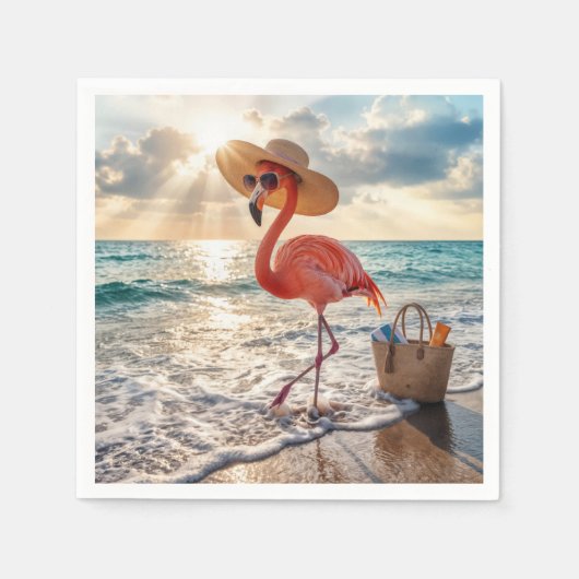 Chic Flamingo mit Sonnenhut und Sonnenbrille Serviette (Vorderseite)