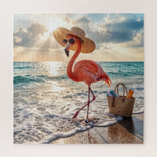 Chic Flamingo with Sun Hat and Sunglasses Puzzle (Vertikal)