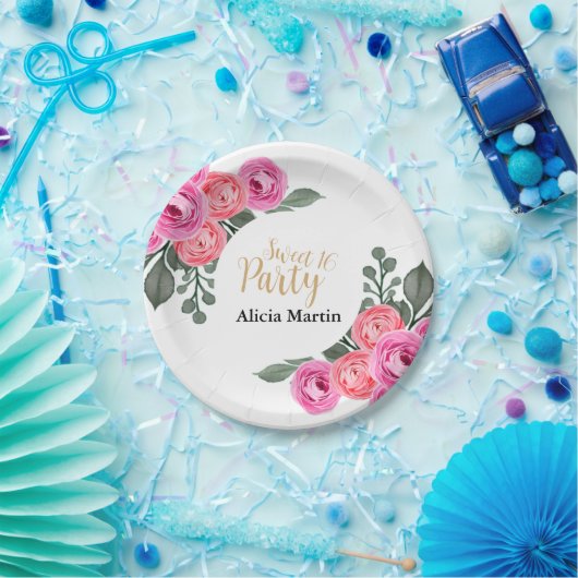 Chic Flora Dusty Pink Rose Gold Sweet 16 Party Pappteller (Party)