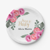 Chic Flora Dusty Pink Rose Gold Sweet 16 Party Pappteller (Vorderseite)