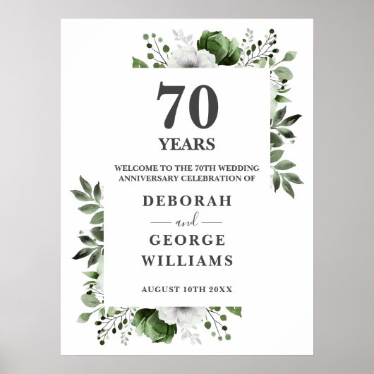 Chic Floral 70. Hochzeitstag Begrüßungszeichen Poster (Vorne)