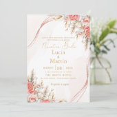 Chic Floral and leaf Spanish Nuestra Boda Einladung (Stehend Vorderseite)