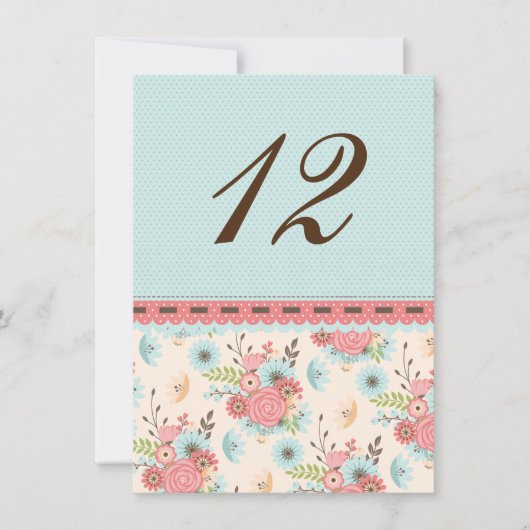 Chic Floral and Polka Dot Wedding Tischnummer (Vorderseite)