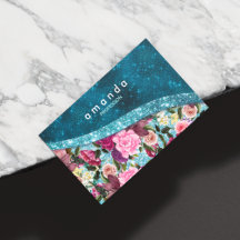 Chic floral aqua blue burgundy Glitzer monogram