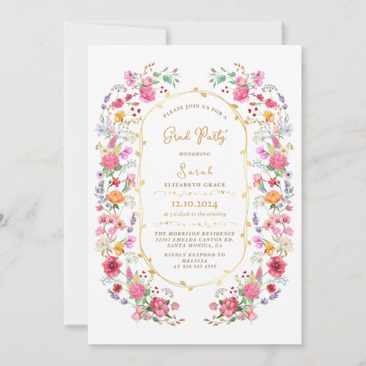 Chic floral Aquarell Foto Graduierungsparty Einladung (Vorderseite)