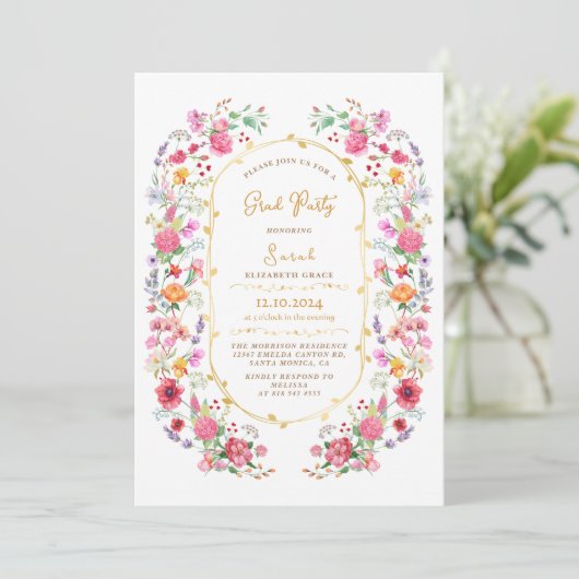 Chic floral Aquarell Foto Graduierungsparty Einladung (Stehend Vorderseite)