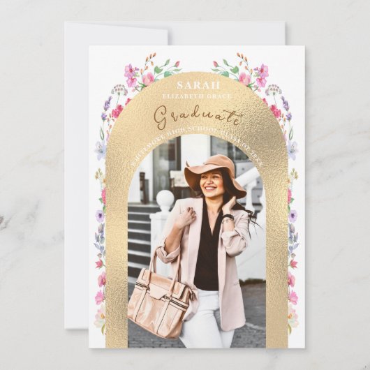 Chic floral Aquarell Foto Graduierungsparty Einladung (Rückseite)