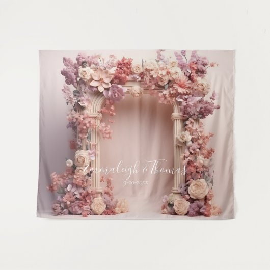 Chic Floral Arch Wedding Background Wandteppich (Vorderseite (Horizontal))