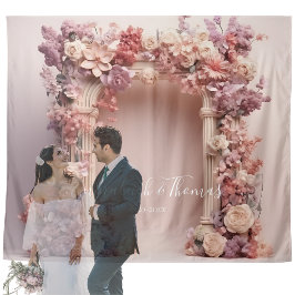 Chic Floral Arch Wedding Background Wandteppich