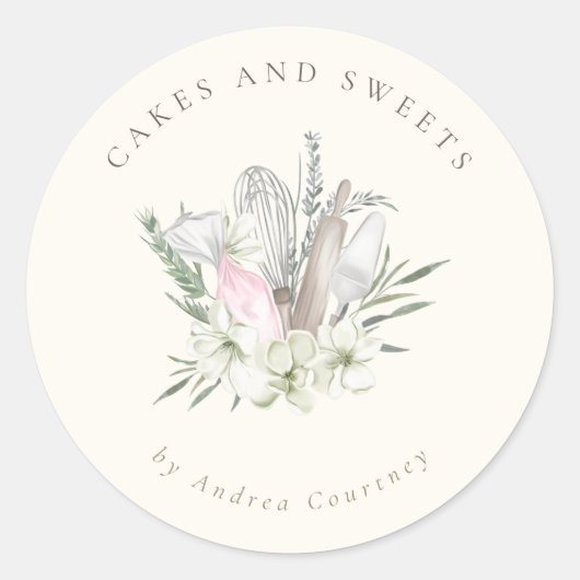 Chic Floral Bäckerei Konditorei Koch Backgeschirr Runder Aufkleber (Vorderseite)