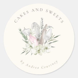Chic Floral Bäckerei Konditorei Koch Backgeschirr  Runder Aufkleber
