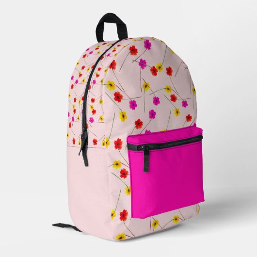 Chic floral backpack with bold pink accent bedruckter rucksack (Rückseitige Ecke links)