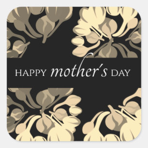 Chic floral Black and Beige Mutter's Day Quadratischer Aufkleber