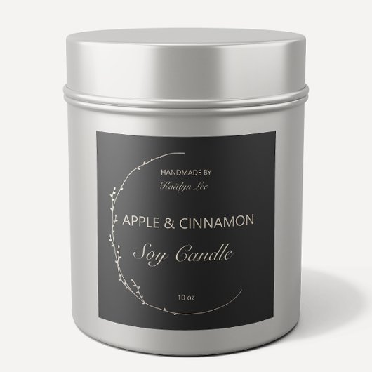 Chic Floral Black & White handmade Candle Label Quadratischer Aufkleber